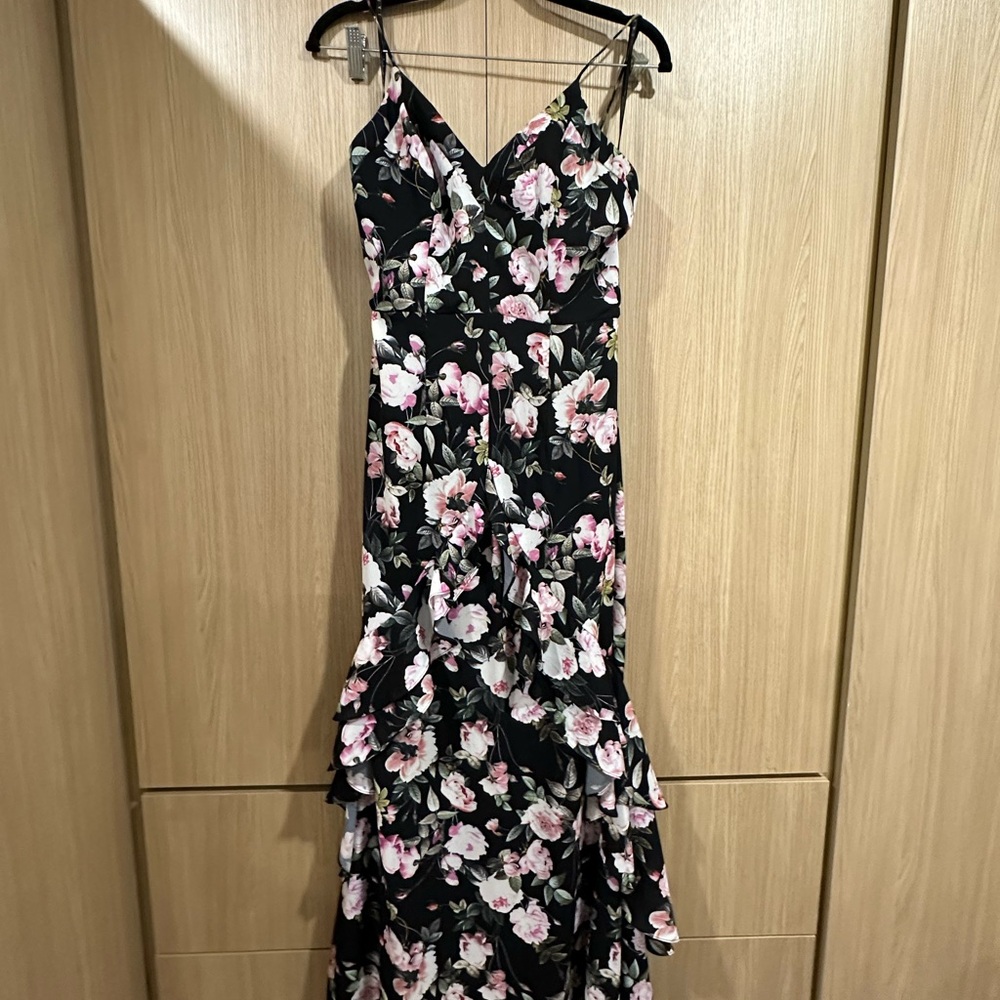 JARLO-Bloomingdales Floral Black and Pink Maxi Dress